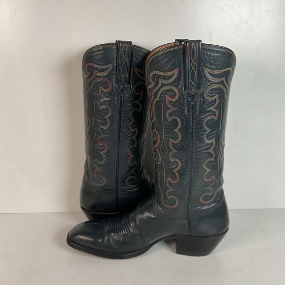 Vintage 1980s Lucchese San Antonio Navy Blue Cowboy Boots Men’s 9 B | Women’s 10 - Picture 16 of 16